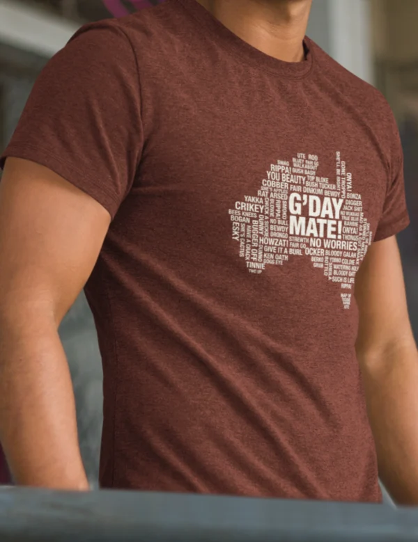 Aussie Slang Map Mens Half Hand Brown TShirt - Image 4