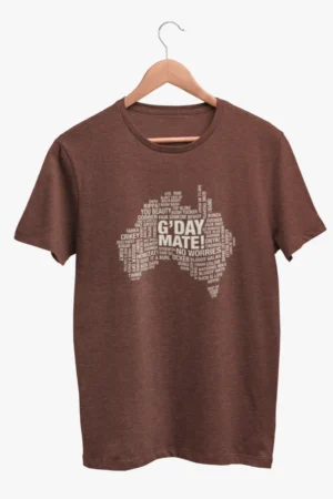 Aussie Slang Map Mens Half Hand Brown TShirt