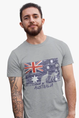 Aussie Flag Grey Mens Half Hand TShirt