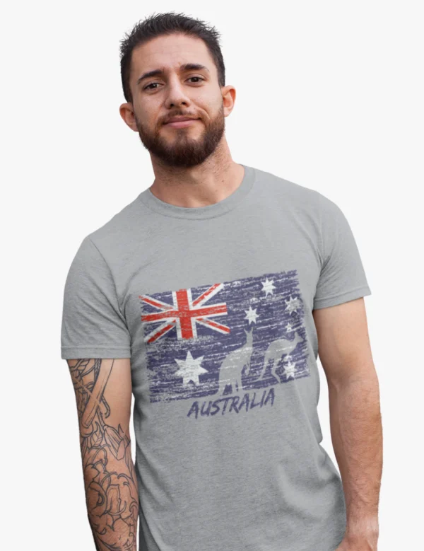 Aussie Flag Grey Mens Half Hand TShirt