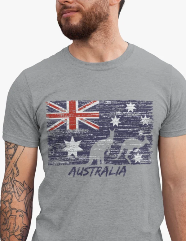 Aussie Flag Grey Mens Half Hand TShirt - Image 2