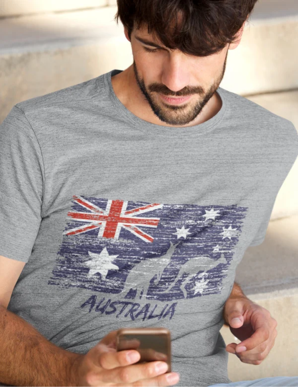 Aussie Flag Grey Mens Half Hand TShirt - Image 4