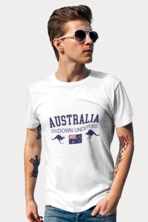 Aussie Down Under White Mens Half Hand TShirt