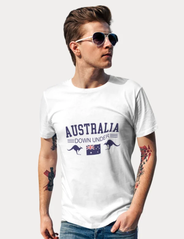 Aussie Down Under White Mens Half Hand TShirt