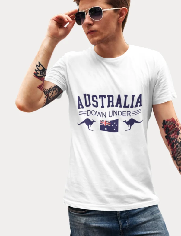 Aussie Down Under White Mens Half Hand TShirt - Image 2