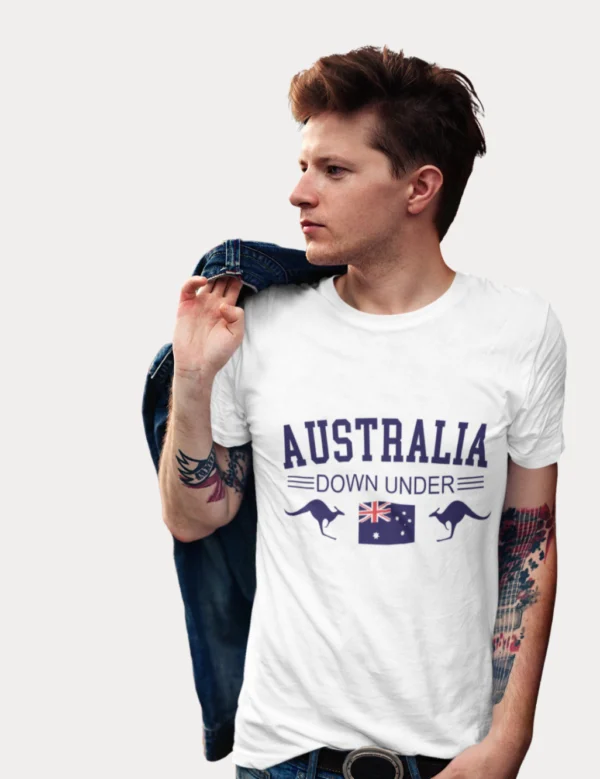 Aussie Down Under White Mens Half Hand TShirt - Image 3