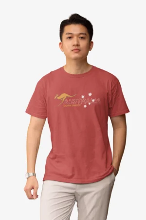 Aussie Kangroo Mens Half Hand Red TShirt