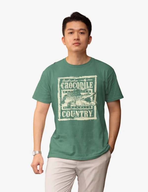Aussie Crock Mens Half Hand Green TShirt
