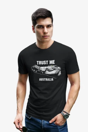 Aussie Mens Black Crocodile Half Hand TShirt