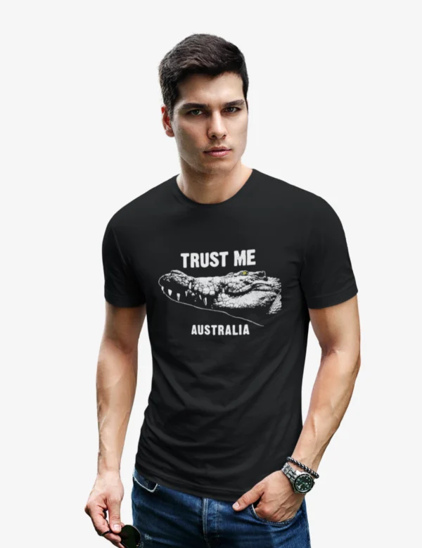Aussie Mens Black Crocodile Half Hand TShirt