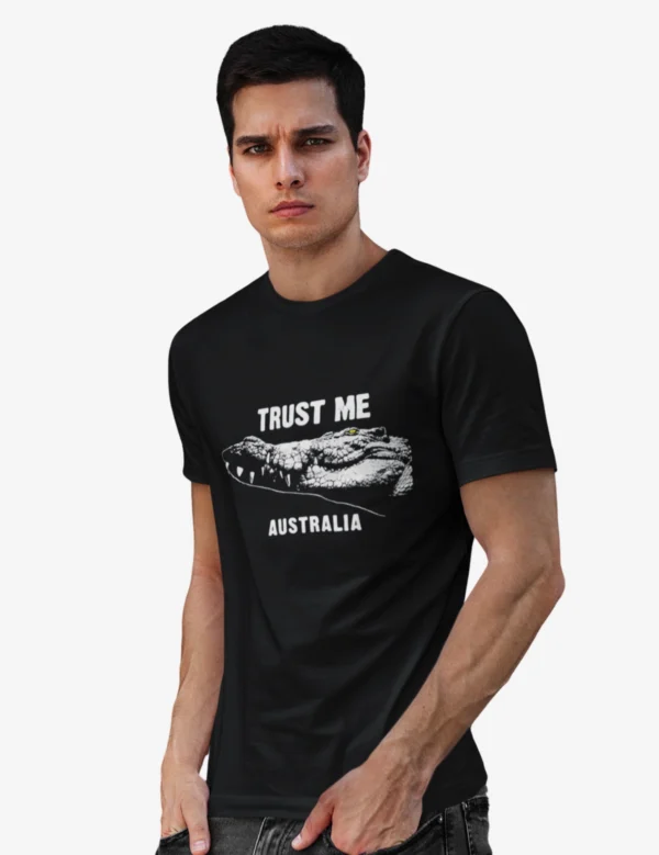 Aussie Mens Black Crocodile Half Hand TShirt - Image 2